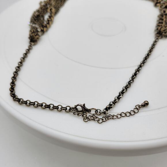 Vtg Layered Chain Necklace 28" Gold Tone Beaded Rhinestone Accent Rustic Rocker - Picture 4 of 12